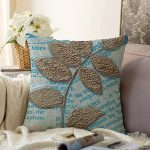 Kabartma Yüzey Yaprak Desenli Dijital Baskılı Dekoratif Şönil Yastık Kırlent Kılıfı Realhomes