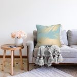 - Sonil-K6768-Gorsel-1 - Realhomes  Mavi Zemin Yaprak İllüstrasyon Desenli Dijital Baskılı Dekoratif Raşel Kadife Yastık Kırlent Kılıfı Realhomes