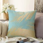 - Sonil-K6768-Gorsel - Realhomes  Mavi Zemin Yaprak İllüstrasyon Desenli Dijital Baskılı Dekoratif Raşel Kadife Yastık Kırlent Kılıfı Realhomes