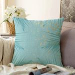 - Sonil-K6769-Gorsel - Realhomes  Mavi Zemin Yaprak Tasarım Desenli Dijital Baskılı Dekoratif Raşel Kadife Yastık Kırlent Kılıfı Realhomes