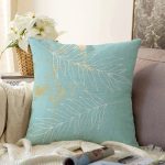- Sonil-K6771-Gorsel - Realhomes  Mavi Simli Zemin Yapraklı Tasarım Desenli Dijital Baskılı Dekoratif Raşel Kadife Yastık Kırlent Kılıfı Realhomes
