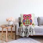 Sevimli Baykuş Figürlü Özel Tasarım Dijital Baskılı Raşel Kadife Yastık Kırlent Kılıfı Realhomes