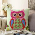 Sevimli Baykuş Figürlü Özel Tasarım Dijital Baskılı Raşel Kadife Yastık Kırlent Kılıfı Realhomes