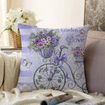 - Sonil-K709-Gorsel - Realhomes  Bisiklet Ve Çiçek Figürlü Özel Tasarım Dijital Baskılı Modern Raşel Kadife Yastık Kırlent Kılıfı Realhomes