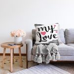 Sevgililer Günü Temalı Özel Tasarım Dijital Baskılı Modern Raşel Kadife Yastık Kırlent Kılıfı Realhomes