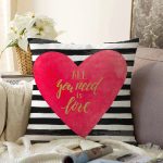 Sevgililer Günü Temalı Özel Tasarım Dijital Baskılı Modern Şönil Yastık Kırlent Kılıfı Realhomes