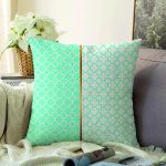 Mint Yeşili & Beyaz Ogea Desenli Dijital Baskılı Modern Raşel Kadife Yastık Kırlent Kılıfı Realhomes