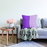 Mor & Beyaz Ogea Desenli Dijital Baskılı Modern Raşel Kadife Yastık Kırlent Kılıfı Realhomes