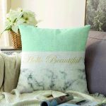 - Sonil-K9287-Gorsel - Realhomes Hello Beautiful Mint Yeşili & Mermer Dijital Baskılı Modern Şönil Yastık Kırlent Kılıfı Realhomes