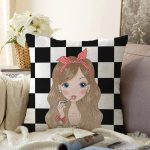 Dama Zeminli Fashion Girl Tasarımlı Dijital Baskılı Modern Raşel Kadife Yastık Kırlent Kılıfı Realhomes