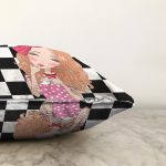 - Sonil-K9296-Gorsel-2 - Realhomes Dama Zeminli Pancakeli Kız Desenli Dijital Baskılı Modern Raşel Kadife Yastık Kırlent Kılıfı Realhomes
