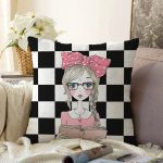 - Sonil-K9300-Gorsel - Realhomes Dama Zeminli Kitap Okuyan Kız Tasarımlı Dijital Baskılı Modern Raşel Kadife Yastık Kırlent Kılıfı Realhomes