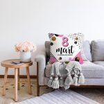 Özel Tasarım 8 Mart Renkli Puantiye Detaylı Dijital Baskılı Modern Raşel Kadife Yastık Kırlent Kılıfı Realhomes