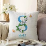 Özel Tasarım 8 Mart Çiçek Tasarımlı Dijital Baskılı Modern Raşel Kadife Yastık Kırlent Kılıfı Realhomes