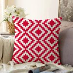 - Sonil-K9394-Gorsel - Realhomes  Kırmızı Geometrik Çizimli Dijital Baskılı Modern Raşel Kadife Yastık Kırlent Kılıfı Realhomes