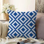 Lacivert Geometrik Çizimli Dijital Baskılı Modern Şönil Yastık Kırlent Kılıfı Realhomes
