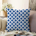 Lacivert Geometrik Çizimli Dijital Baskılı Modern Raşel Kadife Yastık Kırlent Kılıfı Realhomes