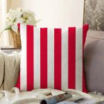 - Sonil-K9403-Gorsel - Realhomes  Kırmızı Beyaz Düz Çizgi Tasarımlı Dijital Baskılı Dekoratif Raşel Kadife Yastık Kırlent Kılıfı Realhomes