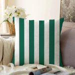 Yeşil Beyaz Düz Çizgi Tasarımlı Dijital Baskılı Modern Raşel Kadife Yastık Kırlent Kılıfı Realhomes