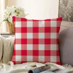 Kırmızı Ekose Tasarımlı Dijital Baskılı Modern Raşel Kadife Yastık Kırlent Kılıfı Realhomes