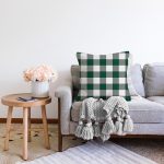 Yeşil Ekose Tasarımlı Dijital Baskılı Dekoratif Raşel Kadife Yastık Kırlent Kılıfı Realhomes