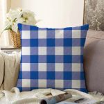 Lacivert Ekose Tasarımlı Dijital Baskılı Modern Şönil Yastık Kırlent Kılıfı Realhomes