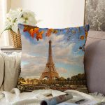 - Sonil-K96-Gorsel - Realhomes Eyfel Kulesi Sonbahar Temalı Dijital Baskılı Dekoratif Raşel Kadife Yastık Kırlent Kılıfı Realhomes