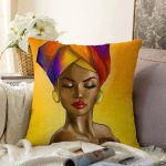 Afrikalı Kadın Çizimi Dijital Baskılı Dekoratif Raşel Kadife Yastık Kırlent Kılıfı Realhomes