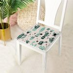 - 8808-5 - Realhomes Krem Zeminli Kaktüs Motifli Dijital Baskılı Fermuarlı Sandalye Minderi Realhomes