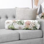 Tropik Yaprak Motifli Dijital Baskılı Modern İç Dolgulu - Fermuarlı Süet Silindir Rulo Yastık Kırlent Realhomes