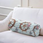 Mavi Çizgili Çapa & Dümen Motifli Dijital Baskılı Modern İç Dolgulu Fermuarlı Çok Amaçlı Silindir Yastık Kırlent Realhomes