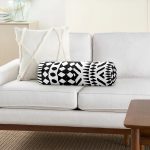 Siyah Beyaz İskandinav Desen Tasarımlı Dijital Baskılı Dekoratif İç Dolgulu - Fermuarlı Süet Silindir Yuvarlak Yastık Kırlent Realhomes