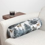 Suluboya Çam Ağacı & Geyik Tasarımlı Dijital Baskılı Modern İç Dolgulu - Fermuarlı Süet Silindir Rulo Yastık Kırlent Realhomes