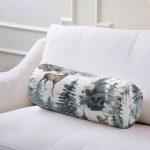 Suluboya Çam Ağacı & Geyik Tasarımlı Dijital Baskılı Modern İç Dolgulu - Fermuarlı Süet Silindir Rulo Yastık Kırlent Realhomes