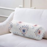 Mistik Göz Motifli Dijital Baskılı Dekoratif İç Dolgulu - Fermuarlı Süet Silindir Daire Yastık Kırlent Realhomes