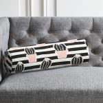 Siyah Çizgili Kaktüs Motifli Dijital Baskılı İç Dolgulu Süet Silindir Yastık Kırlent - Bel Yastığı Realhomes