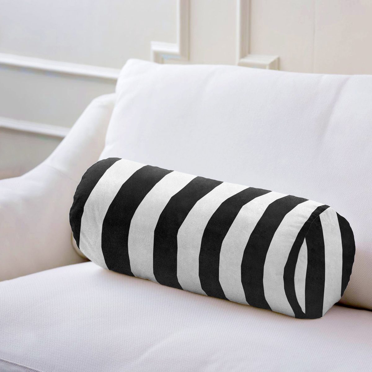 Siyah Beyaz Çizgili Dekoratif İç Dolgulu Fermuarlı Çok Amaçlı Silindir Yastık Kırlent Realhomes