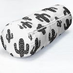 Siyah Beyaz Kaktüs Desenli Dekoratif İç Dolgulu - Fermuarlı Süet Silindir Yuvarlak Yastık Kırlent Realhomes