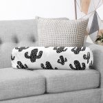 Siyah Beyaz Kaktüs Desenli Dekoratif İç Dolgulu - Fermuarlı Süet Silindir Yuvarlak Yastık Kırlent Realhomes