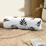 - RealHomes Özel Tasarımlı Dijital Baskılı İç Dolgulu Fermuarlı Silindir Yastık - Realhomes Siyah Beyaz Yaprak Desenli Dekoratif İç Dolgulu Süet Silindir Yastık Kırlent - Bel Yastığı Realhomes