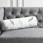 Beyaz Temalı Yaprak Desenli Dijital Baskılı Modern İç Dolgulu - Fermuarlı Süet Silindir Daire Yastık Kırlent Realhomes