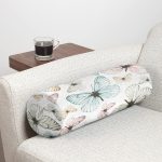 Renkli Kelebek Temalı Dijital Baskılı Dekoratif İç Dolgulu - Fermuarlı Süet Berjer Silindir Yastık Kırlent Realhomes