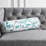 Mavi Yapraklar Özel Tasarım Modern İç Dolgulu - Fermuarlı Süet Berjer Silindir Yastık Kırlent Realhomes