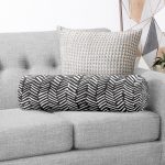 Siyah Beyaz Çizgili Dijital Baskılı Dekoratif İç Dolgulu - Fermuarlı Süet Berjer Silindir Yastık Kırlent Realhomes