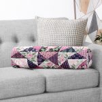 Mürdüm Renk Patchwork Desenli Dekoratif İç Dolgulu - Fermuarlı Süet Silindir Yuvarlak Yastık Kırlent Realhomes