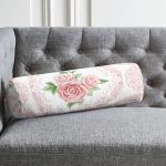 Hint Motifli Gül Desenli Dijital Baskılı İç Dolgulu - Fermuarlı Süet Berjer Silindir Yastık Kırlent Realhomes