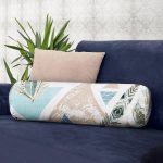 - RealHomes Özel Tasarımlı Dijital Baskılı İç Dolgulu Fermuarlı Silindir Yastık - Realhomes Kuş Tüyü Motifli Geometrik Şekiller Dijital Baskılı İç Dolgulu - Fermuarlı Süet Berjer Silindir Yastık Kırlent Realhomes