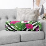 Kara Zikzak Desenli Ogea Motifli Dekoratif İç Dolgulu - Fermuarlı Süet Silindir Yuvarlak Yastık Kırlent Realhomes