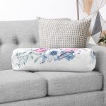 Lila Renk Begonya Motifli Dijital Baskılı İç Dolgulu - Fermuarlı Süet Berjer Silindir Yastık Kırlent Realhomes