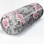 Füme Temalı Kanaviçe Çiçek Motifli Dijital Baskılı İç Dolgulu - Fermuarlı Süet Silindir Yuvarlak Yastık Kırlent Realhomes